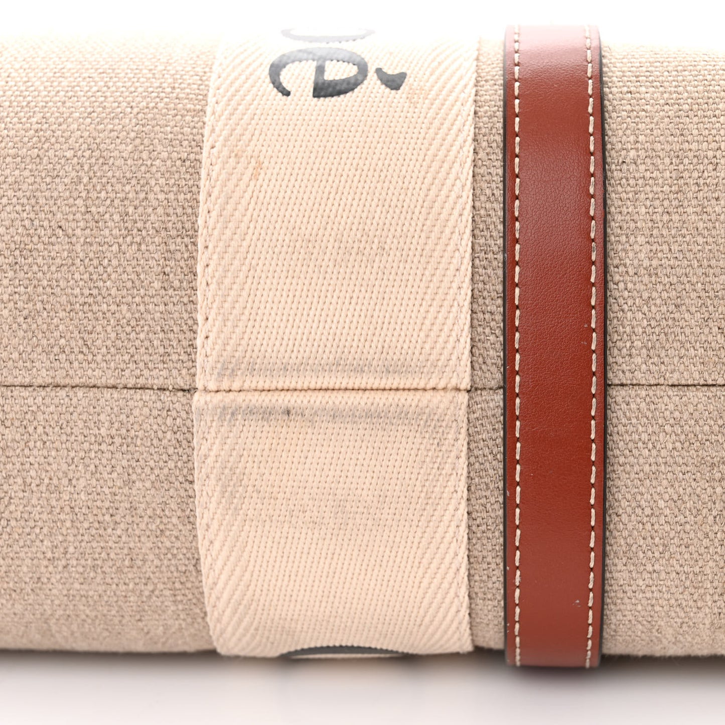 Linen Calfskin Medium Woody Ribbon Tote White Brown