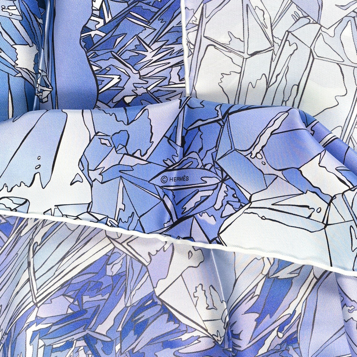 Hermes Silk Twill La Vallee De Cristal Scarf 90 Bleu White Parme 3 of 4