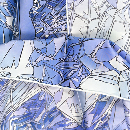 Hermes Silk Twill La Vallee De Cristal Scarf 90 Bleu White Parme 3 of 4