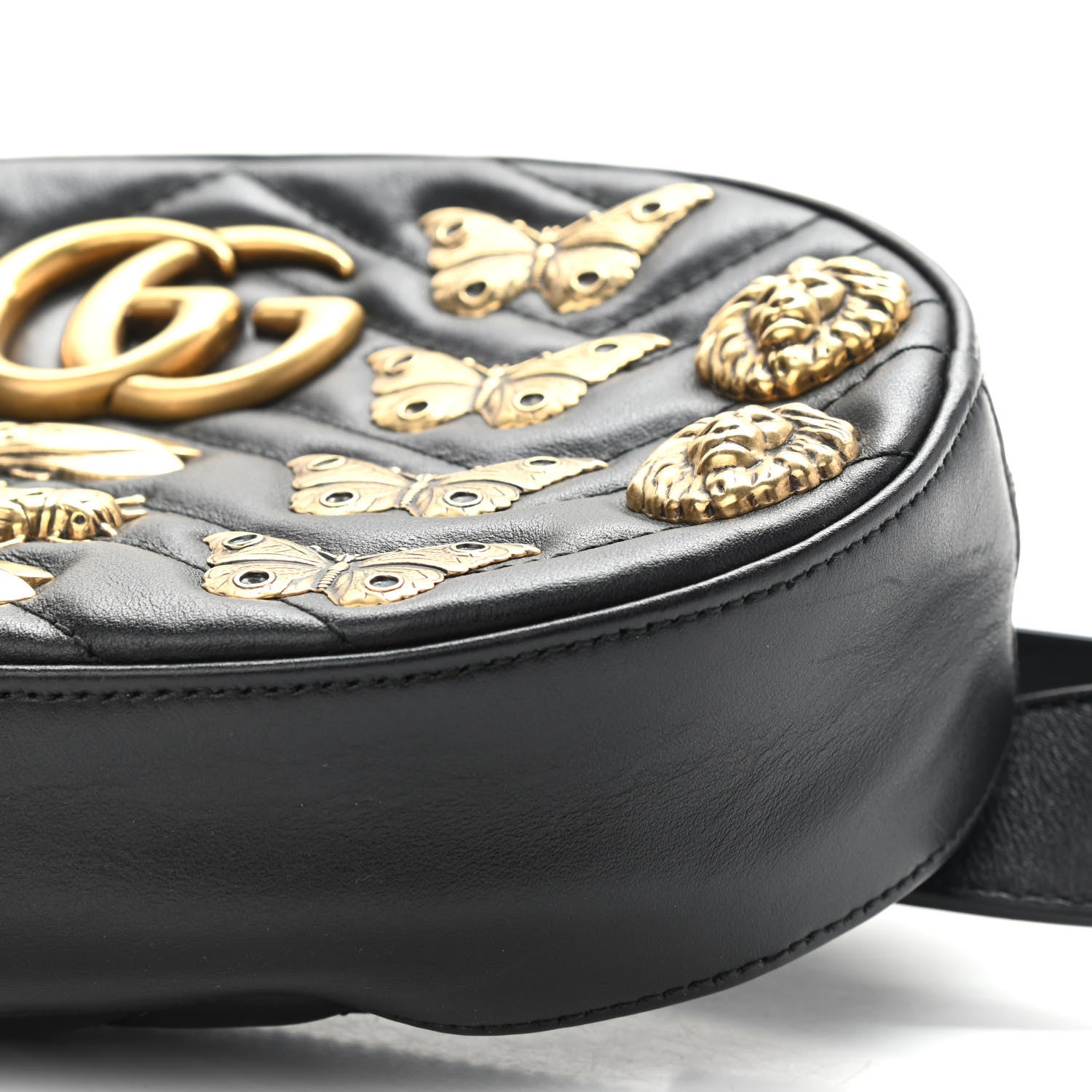 Gucci Calfskin Matelasse Animal Studs GG Marmont Belt Bag 85 34 Black 10 of 10