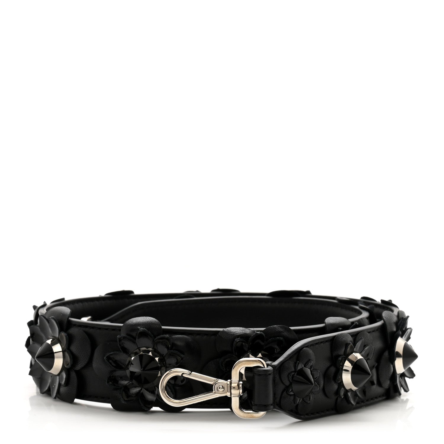 Fendi Vitello Dolce Nappa Patent Flowerland Studded Strap You Black 1 of 4