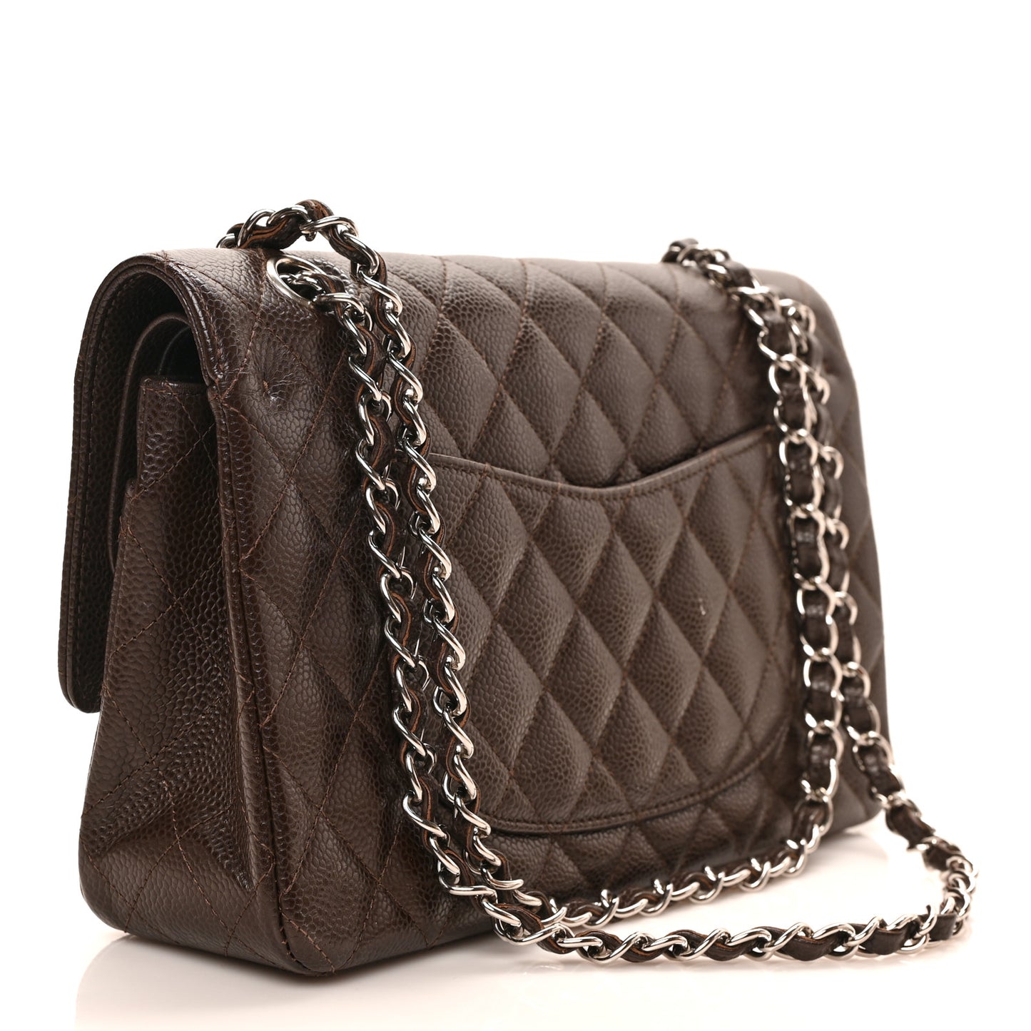 Caviar Quilted Medium Double Flap Brown