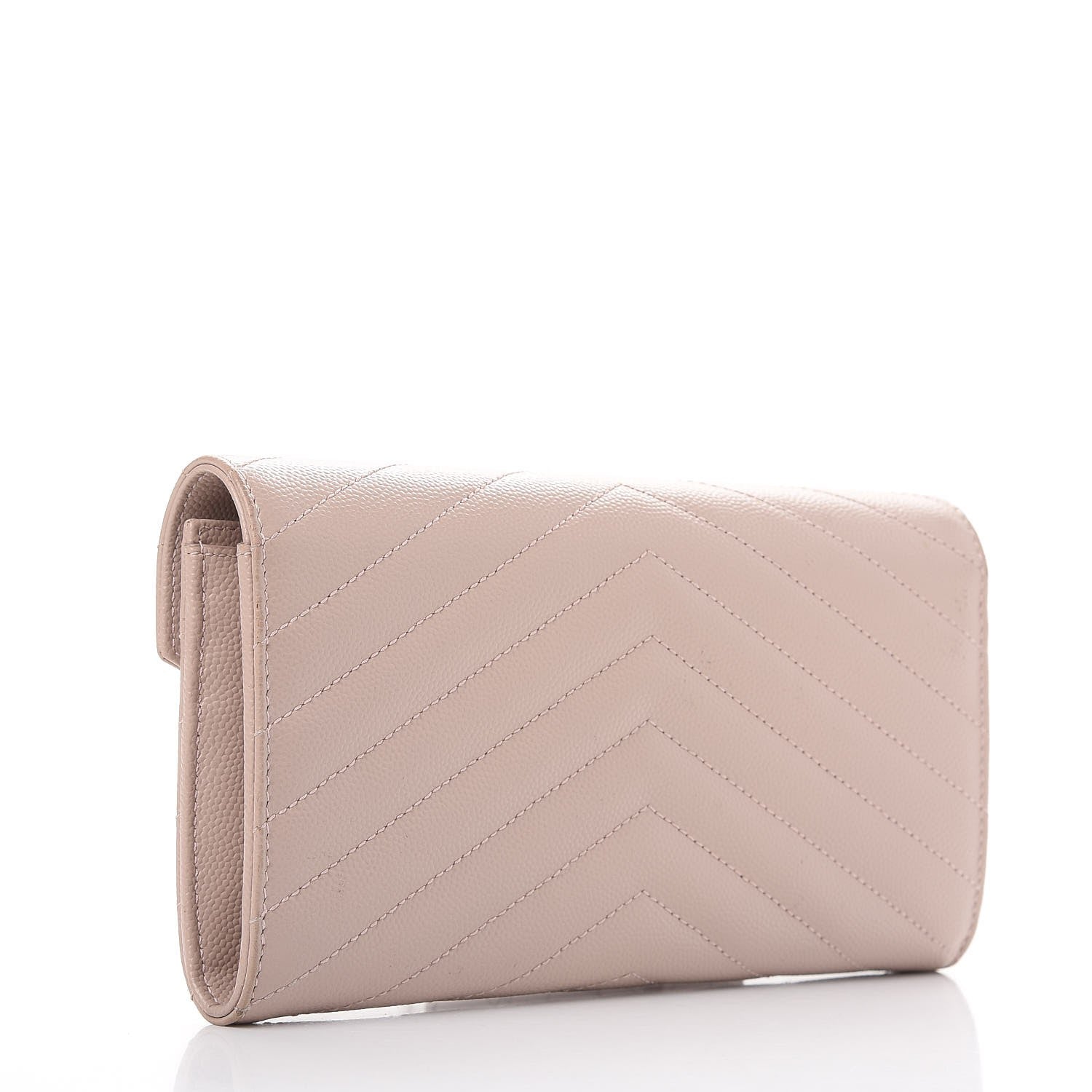 Saint Laurent Grain De Poudre Matelasse Chevron Monogram Flap Wallet Pale Pink 3 of 9