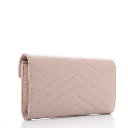 Saint Laurent Grain De Poudre Matelasse Chevron Monogram Flap Wallet Pale Pink 3 of 9