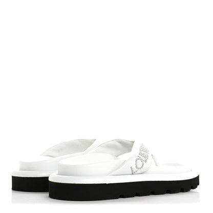 Louis Vuitton Calfskin Logo Studded Pillow Flat Thong Sandals 35 White 5 of 11