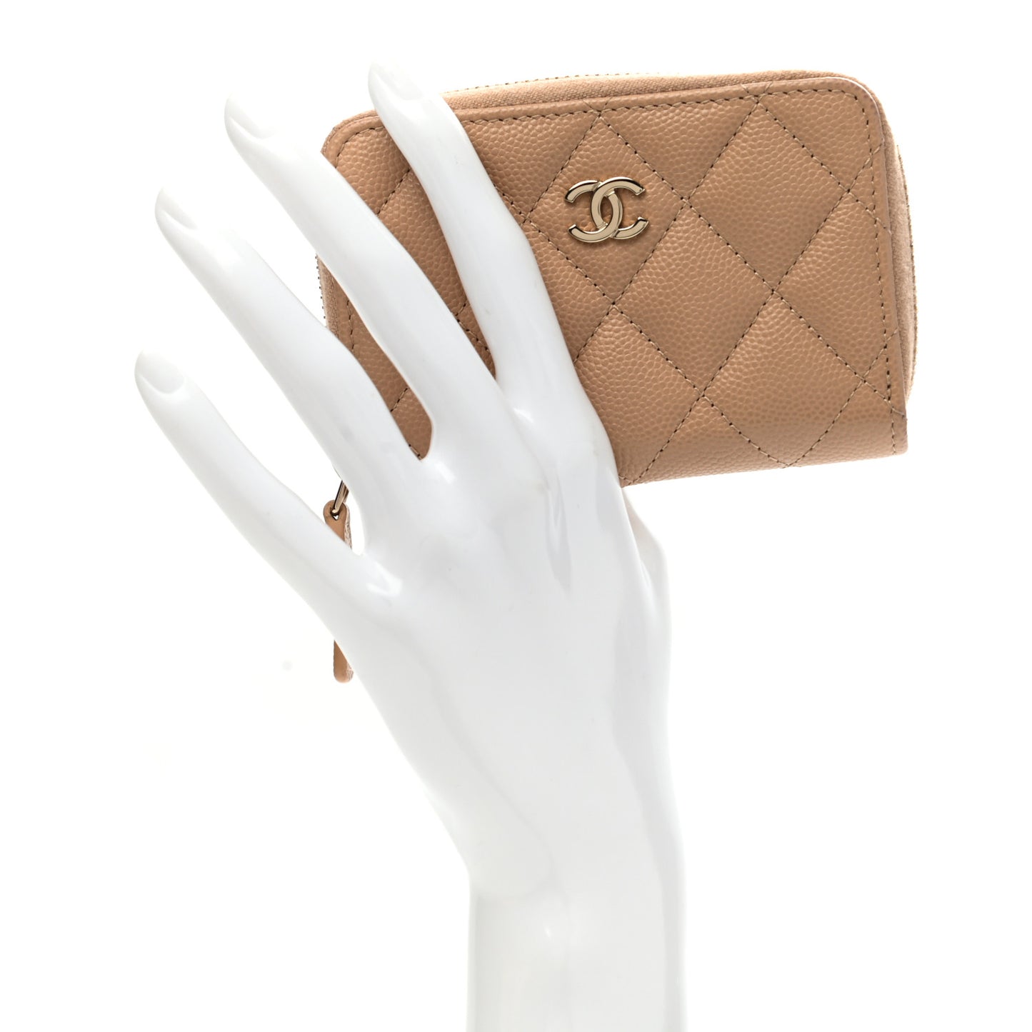 Caviar Quilted Zip Around Coin Purse Beige