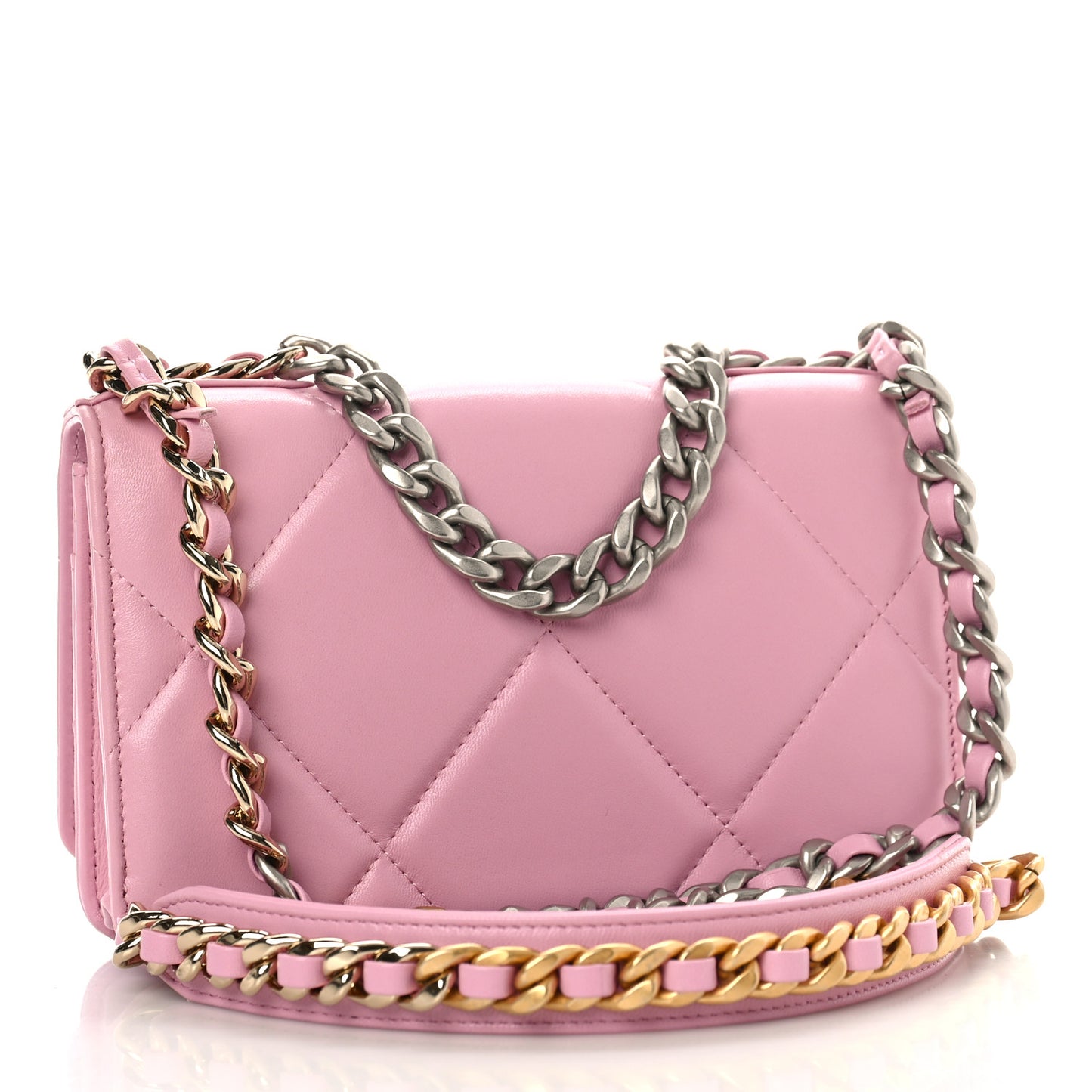 Lambskin Quilted Chanel 19 Wallet On Chain WOC Dark Pink