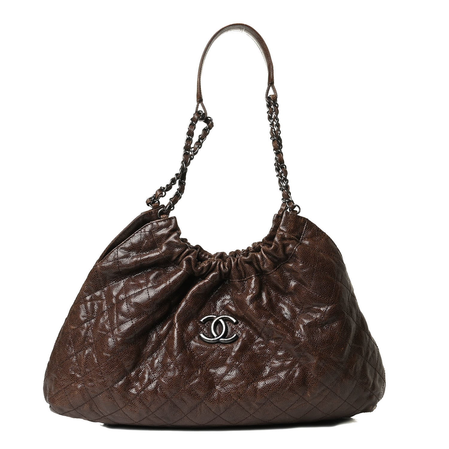 Chanel Distressed Glazed Caviar Quilted Medium Elastic Tote Brown 1 of 14