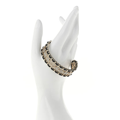 Chanel Metal Lambskin Crystal Chain Star CC Cuff M Black Gold 2 of 4
