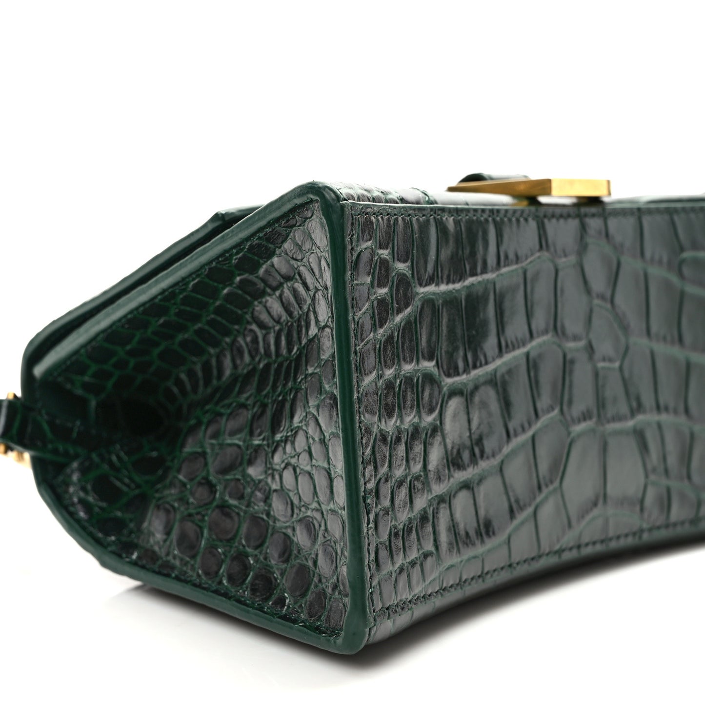 Shiny Calfskin Crocodile Embossed Small Hourglass Top Handle Bag Forest Green