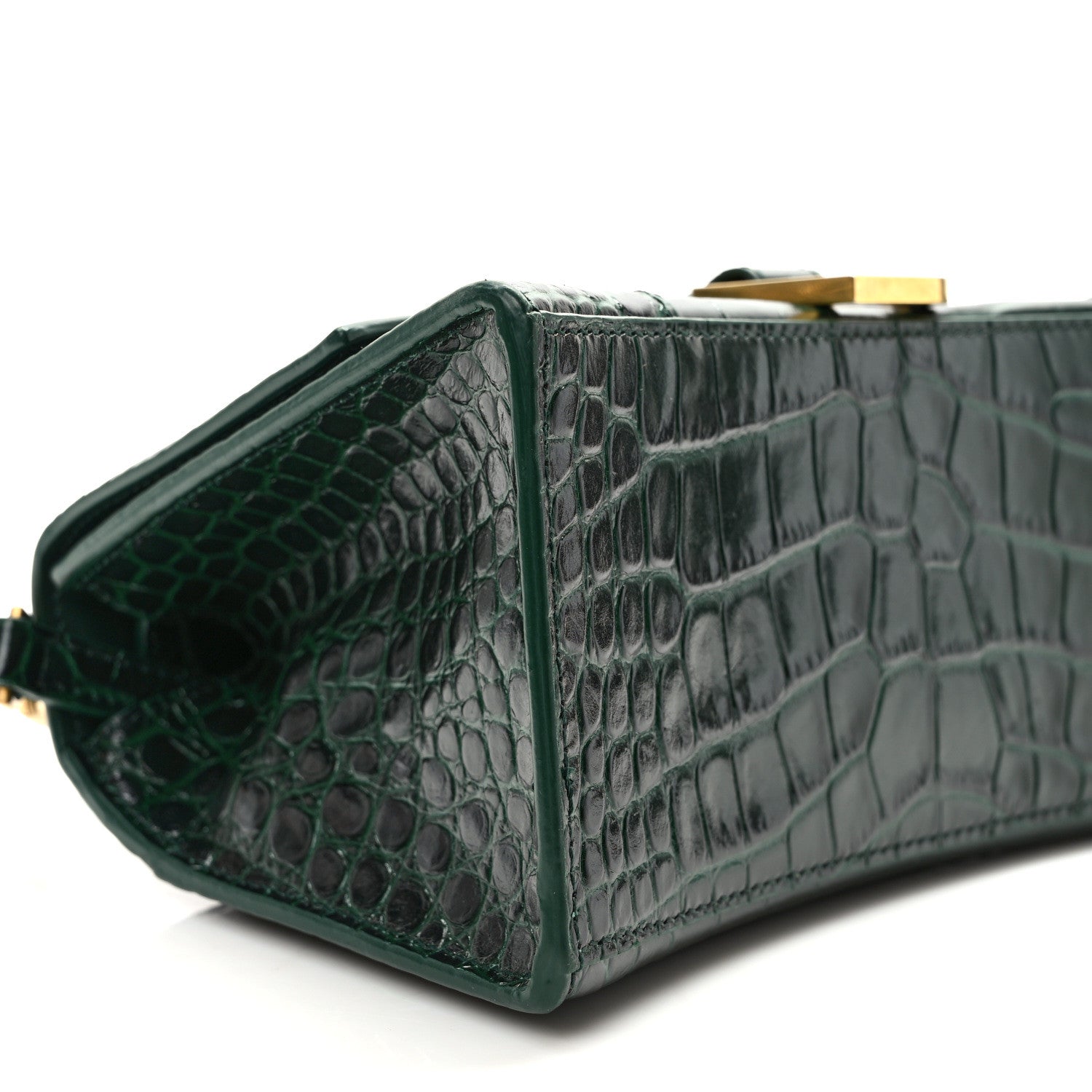 Balenciaga Shiny Calfskin Crocodile Embossed Small Hourglass Top Handle Bag Forest Green 7 of 8