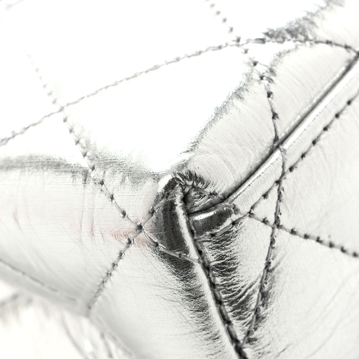 Metallic Aged Calfskin Quilted Nano Kelly Shopper Silvery