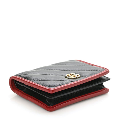 Gucci Vintage Effect Calfskin Matelasse Diagonal Torchon GG Marmont Card Case Wallet Black Romantic Cherry 4 of 8