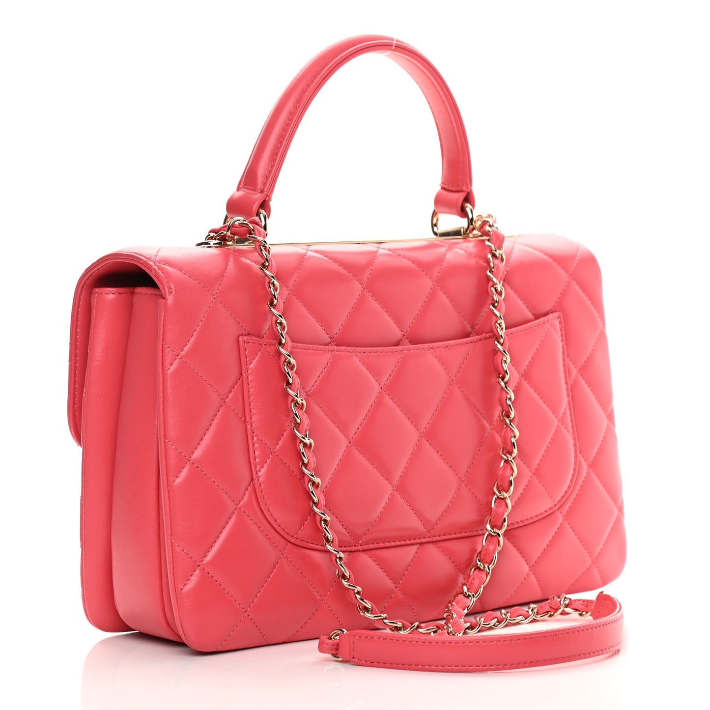 Lambskin Quilted Medium Trendy CC Flap Dual Handle Bag Bright Pink