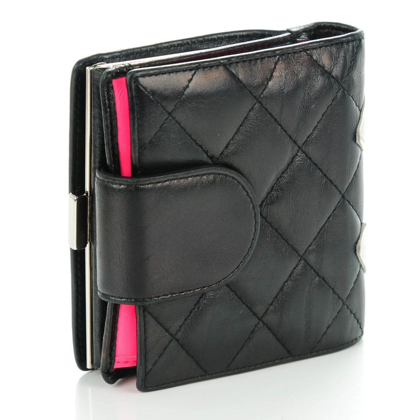 Calfskin Quilted Cambon Bi-fold Wallet Black White