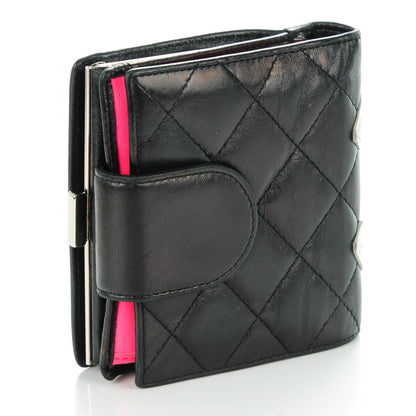 Chanel Calfskin Quilted Cambon Bi-fold Wallet Black White 3 of 8