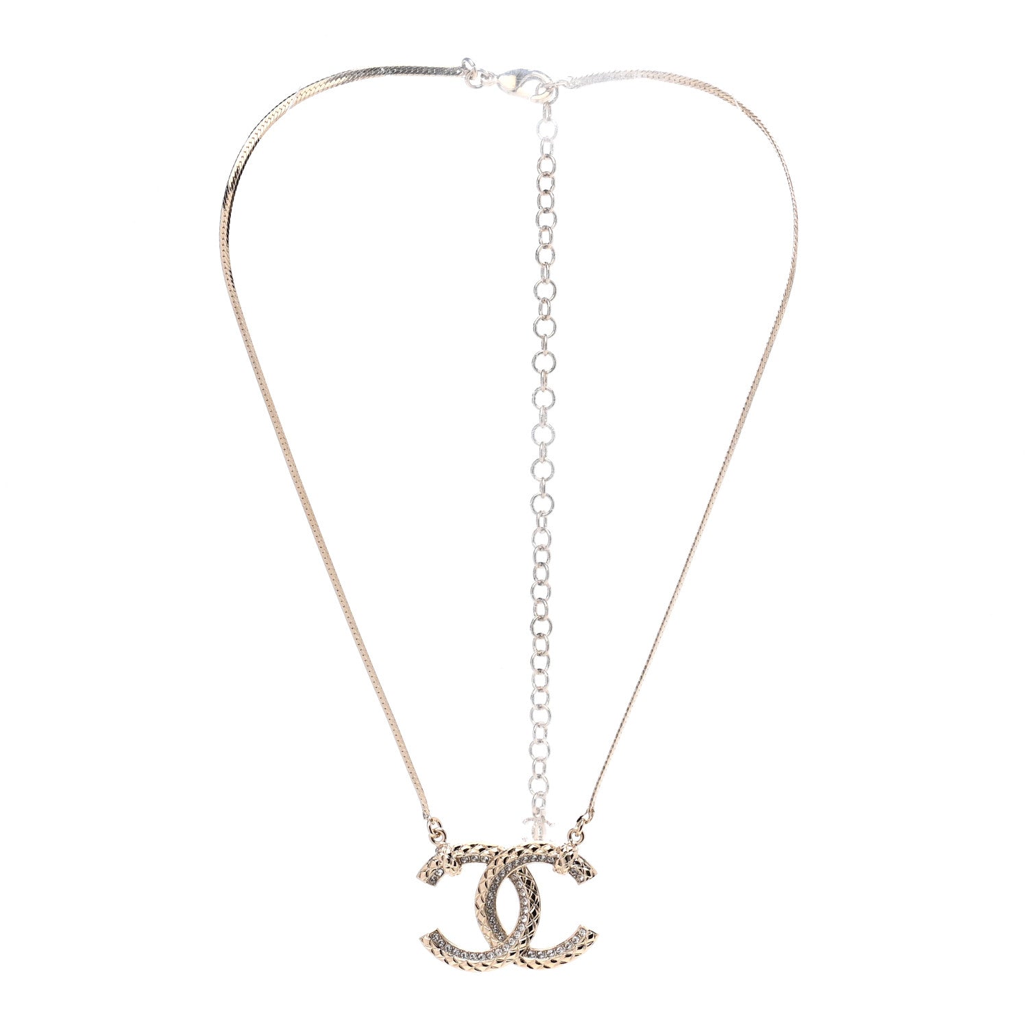 Chanel Crystal Textured CC Pendant Necklace Gold 3 of 7