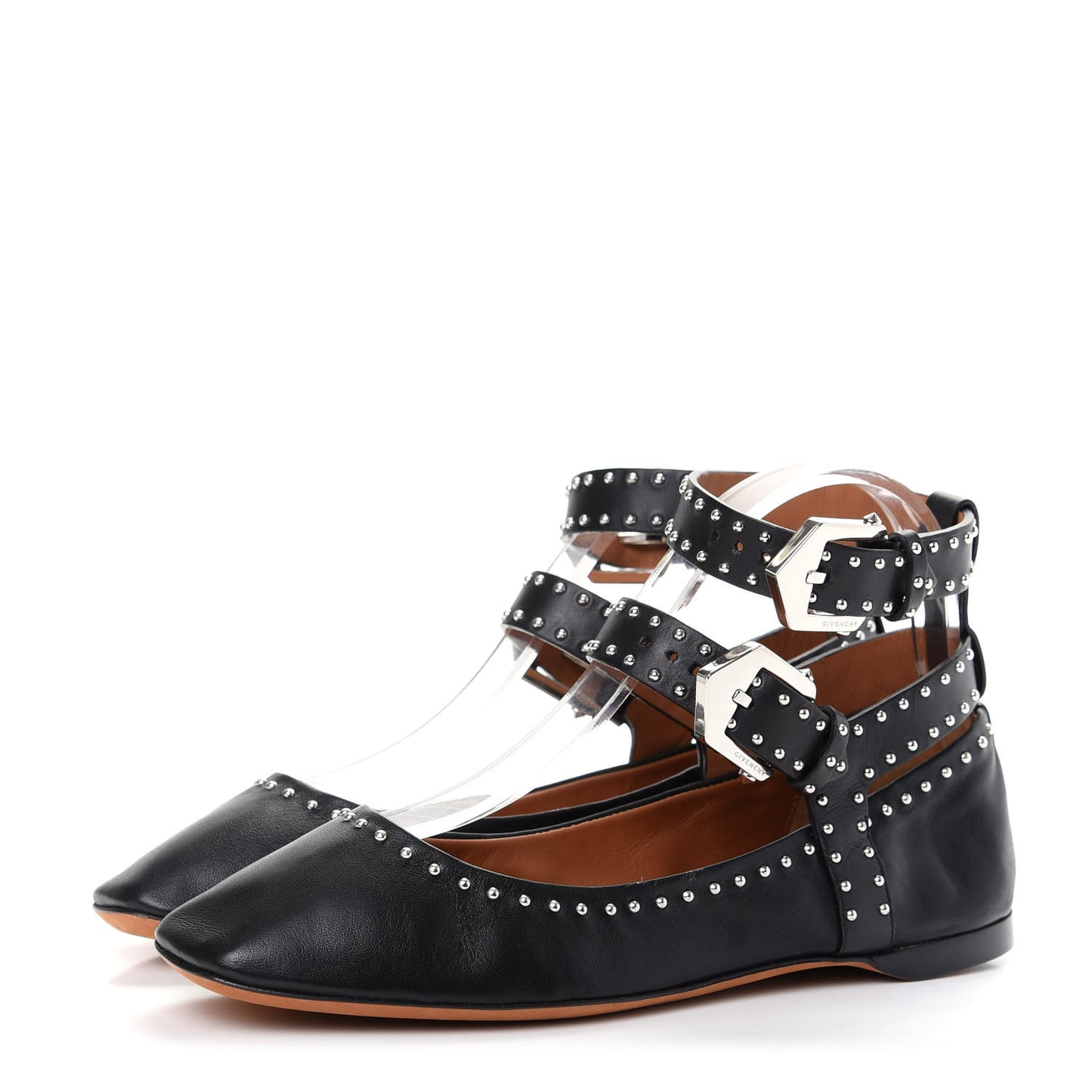 Calfskin Studded Elegant Ballet Flat 37 Black