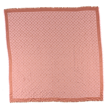 Louis Vuitton Silk Wool Monogram Denim Shawl Beige Pink 1 of 11