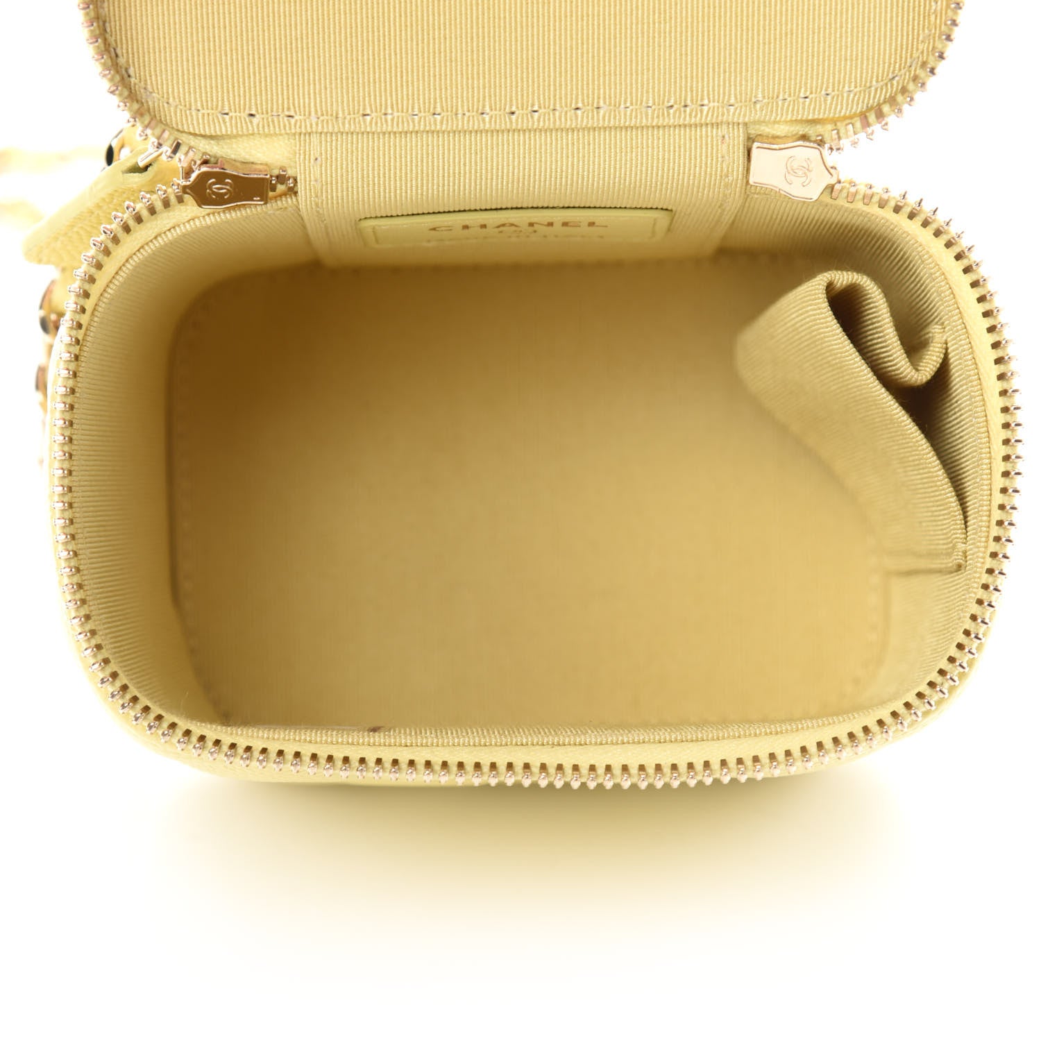 Chanel Caviar Quilted Mini Vanity Case With Chain Yellow 5 of 10