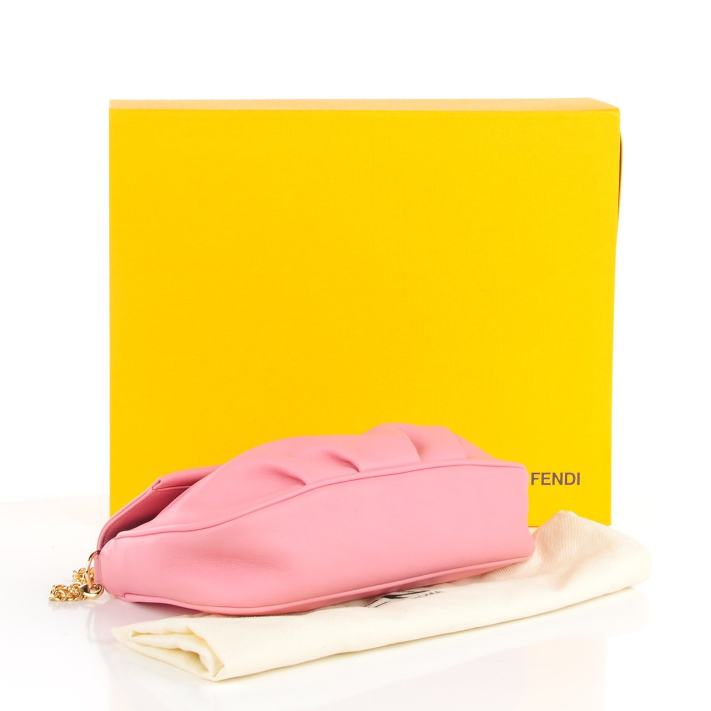 Vitello Flamingo Enamel Fendista Pouchette Crossbody Pink