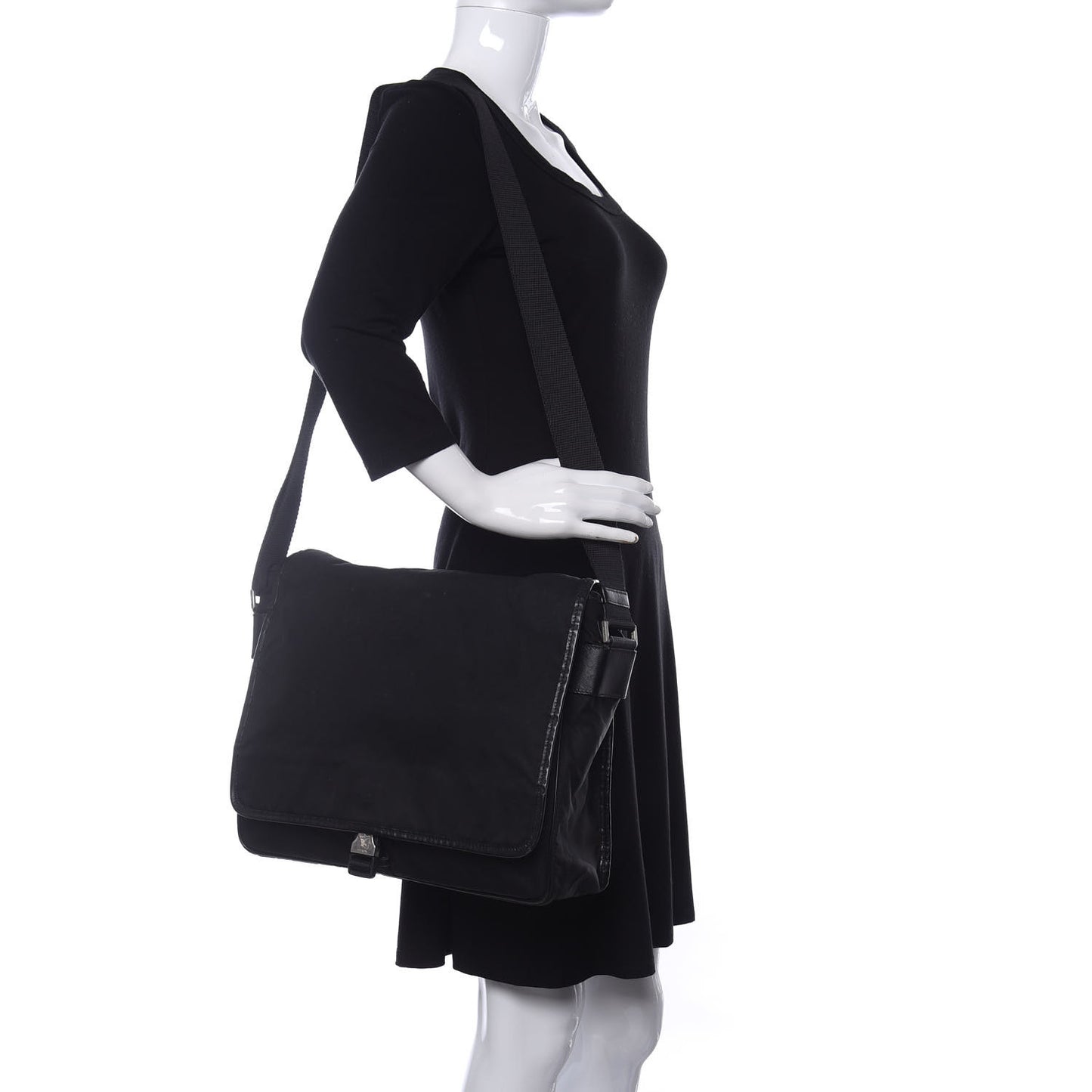 Tessuto Nylon Saffiano Messenger Satchel Black