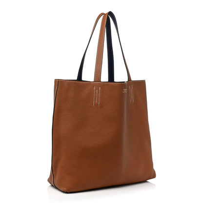 Hermes Taurillon Clemence Double Sens 45 Reversible Tote Gold Bleu Encre 7 of 14