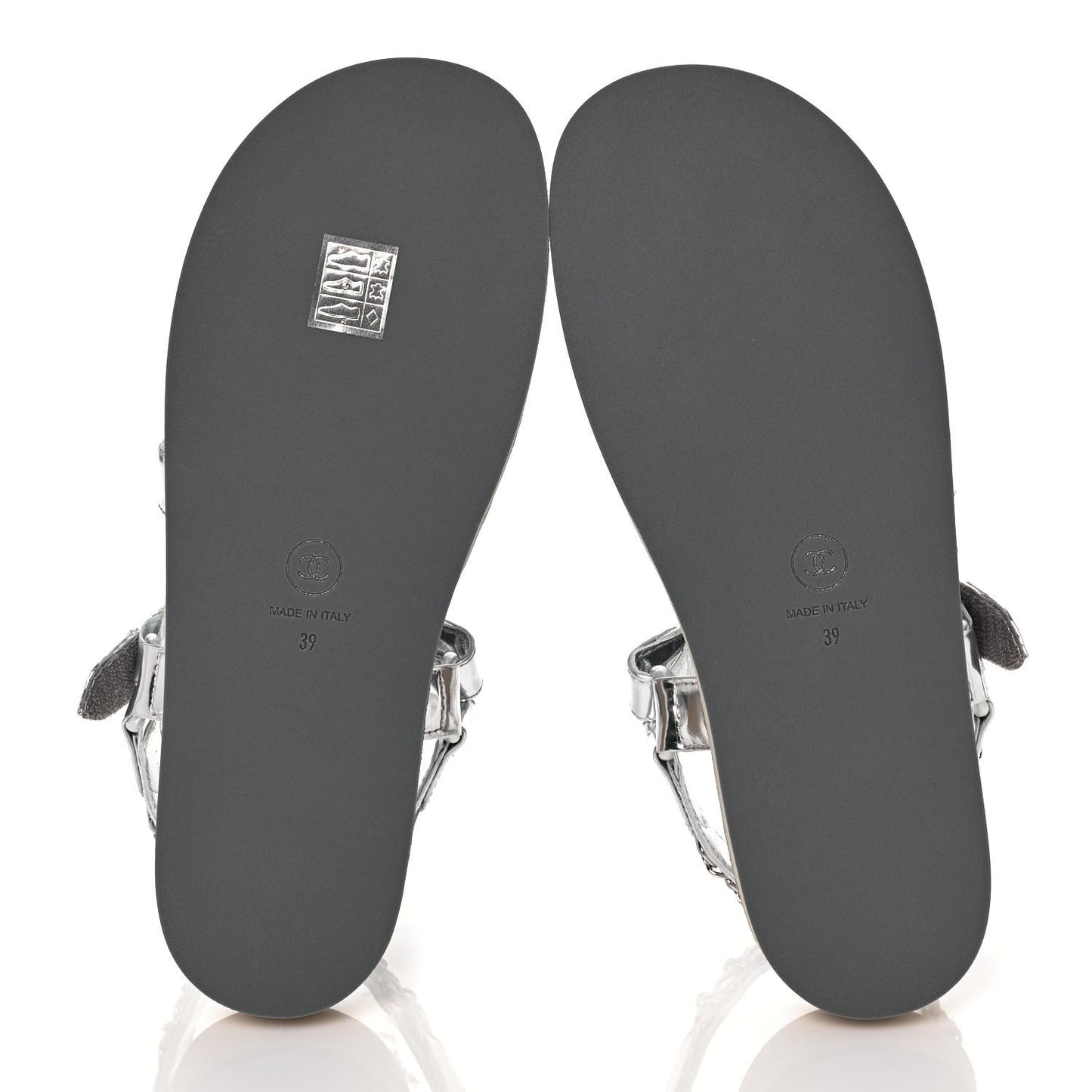 Metallic Laminated Goatskin Chain Flat Sandals 39 Silver