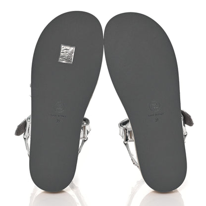 Chanel Metallic Laminated Goatskin Chain Flat Sandals 39 Silver 5 of 9