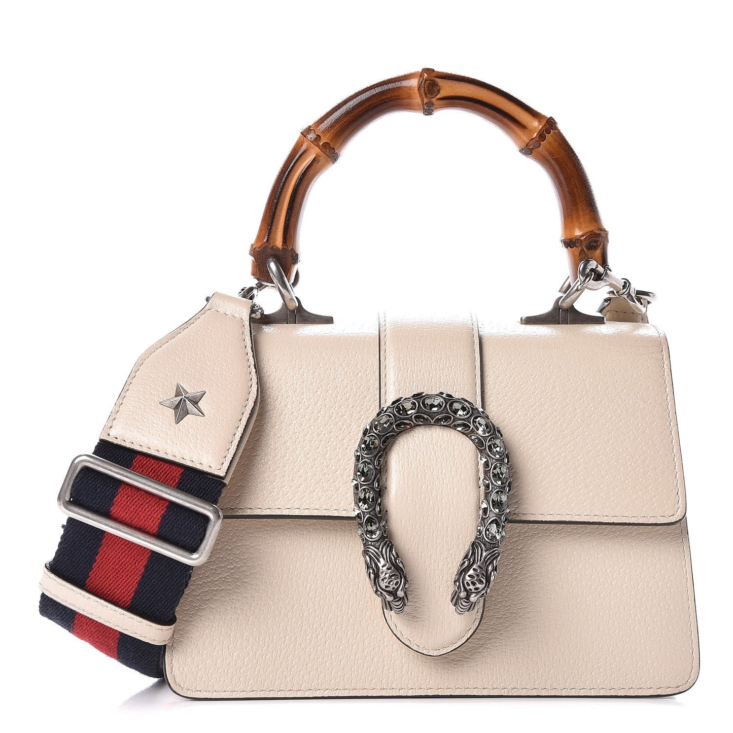 Textured Calfskin Crystal Bamboo Web Mini Dionysus Top Handle Bag Mystic White