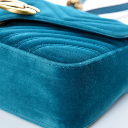 Gucci Velvet Matelasse Small GG Marmont Shoulder Bag Pavone Cyan 14 of 20