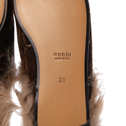 Gucci Velvet GG Monogram Fur Womens Princetown Slippers 35 Brown Black Natural 8 of 9