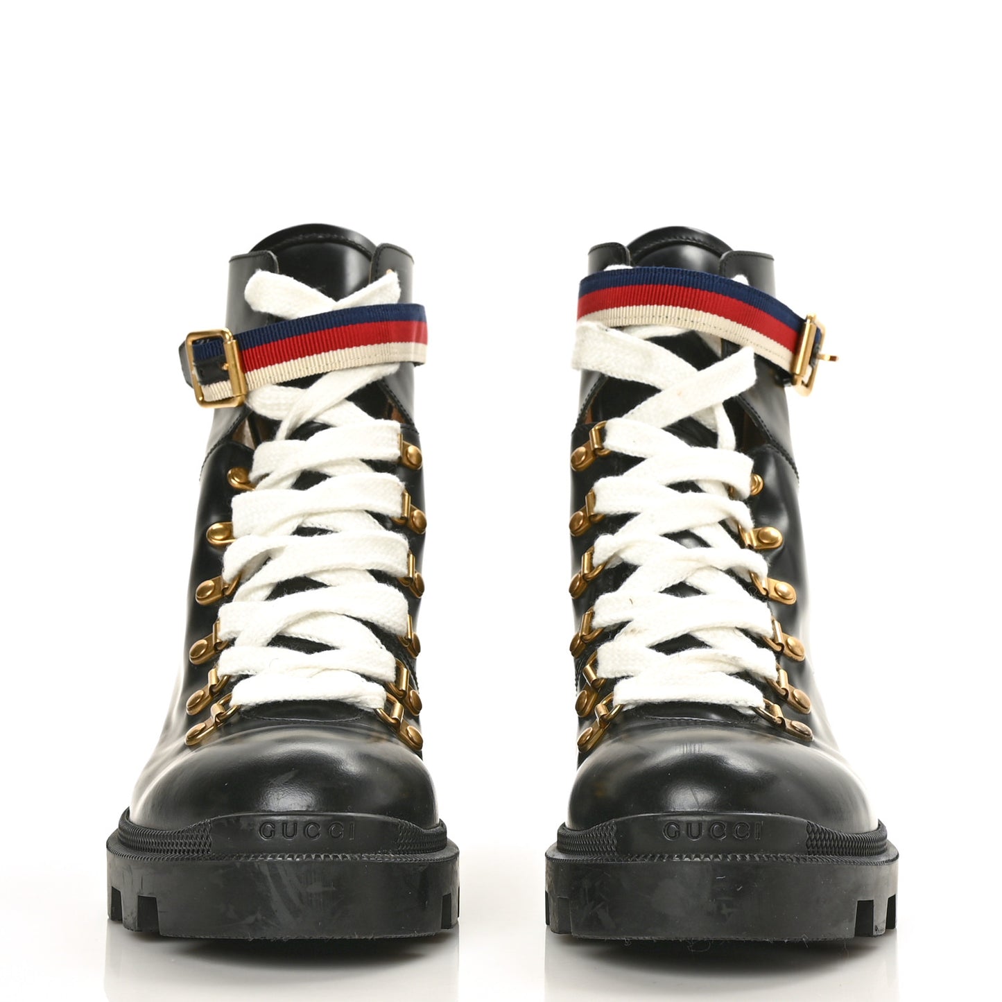 Calfskin Sylvie Web Lace Up Combat Boots 41 Black