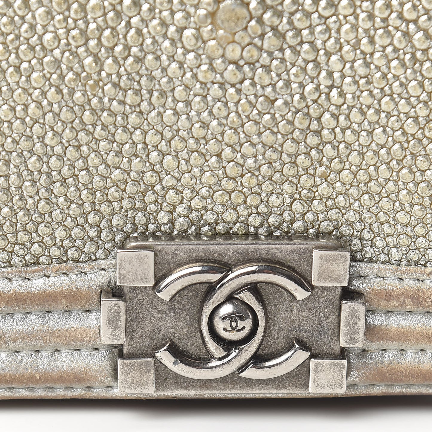 Metallic Galuchat Stingray Mini Boy Flap Silver
