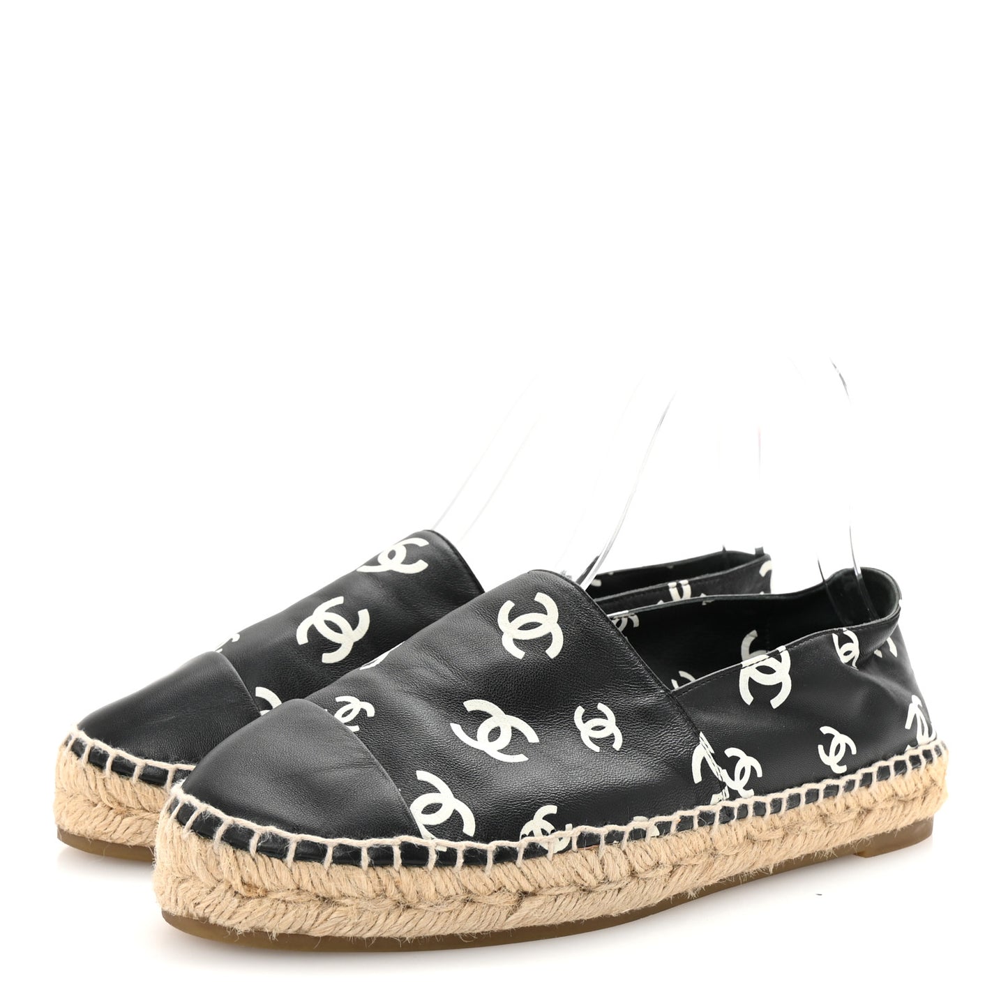 Lambskin Printed CC Espadrilles 38 Black White