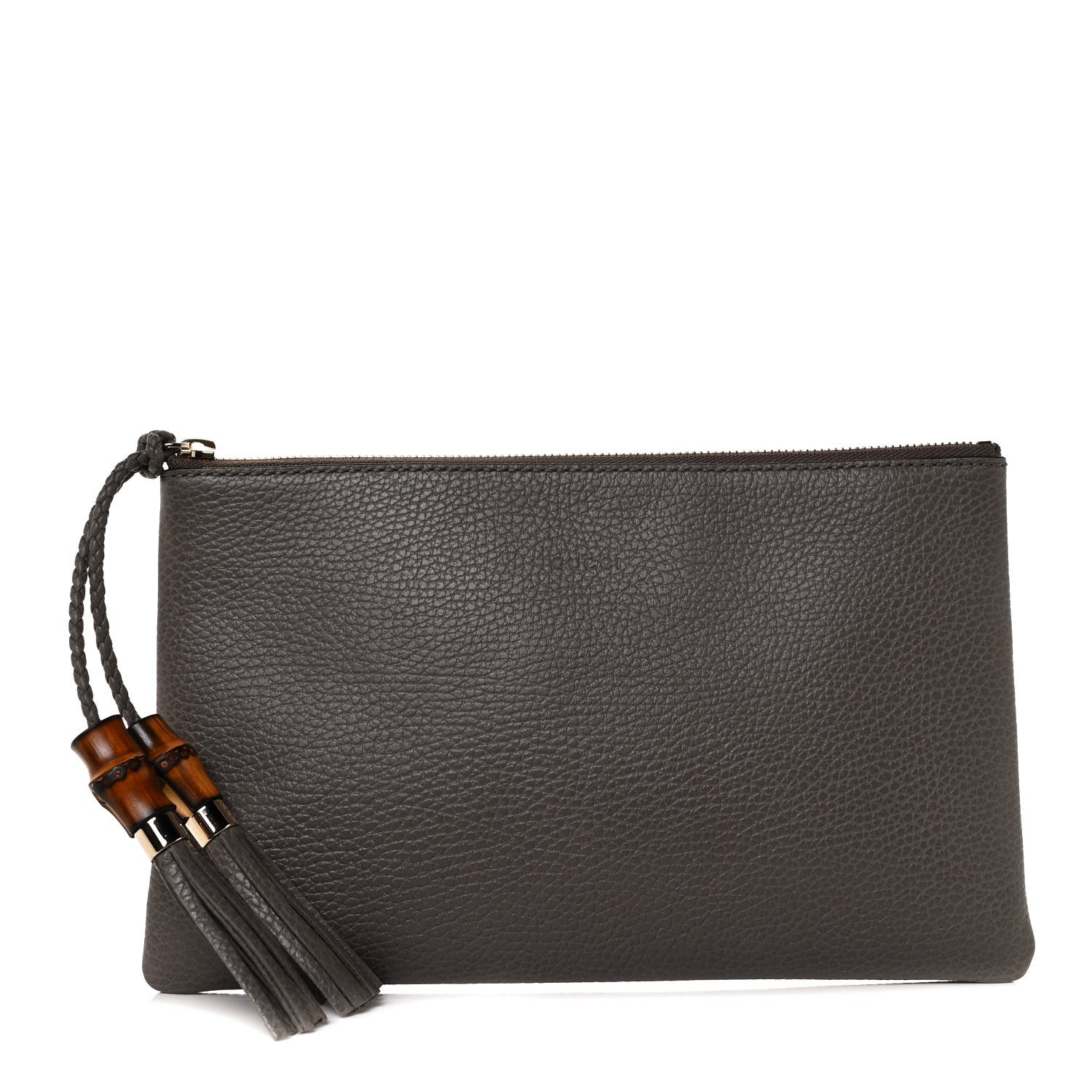 Gucci Calfskin Large Bamboo Clutch Grey 1 of 9