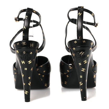 Chanel Printed Lambskin CC Platform Pumps 37.5 Black Gold 6 of 11