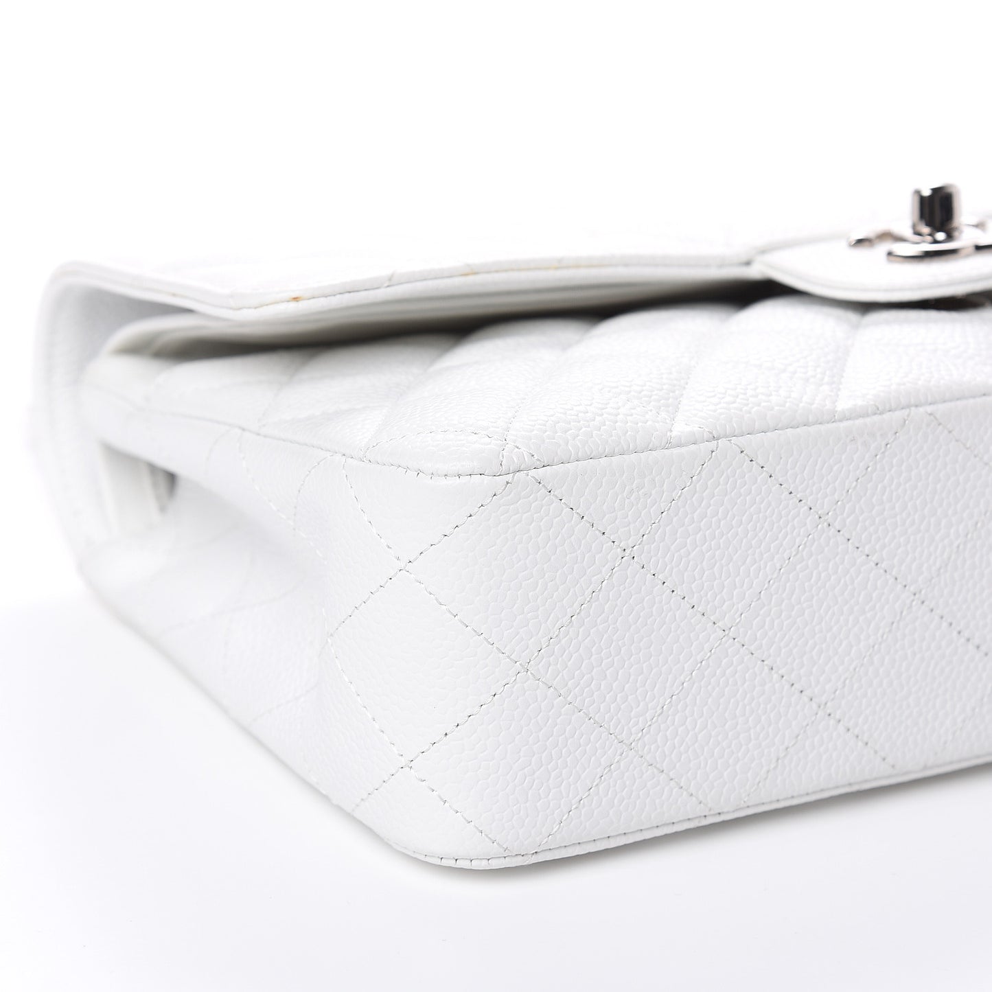 Caviar Quilted Medium Double Flap White