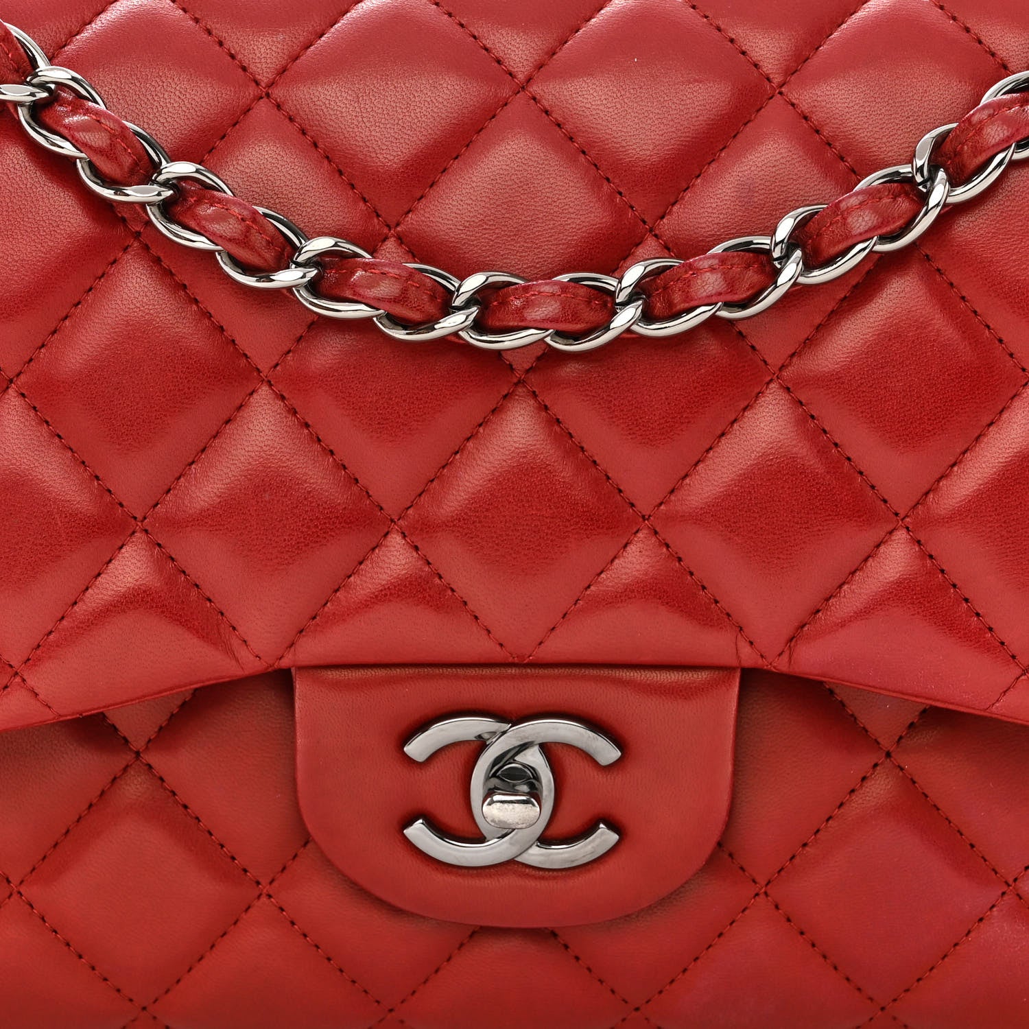 Chanel Lambskin Quilted Jumbo Double Flap Red 8 of 13