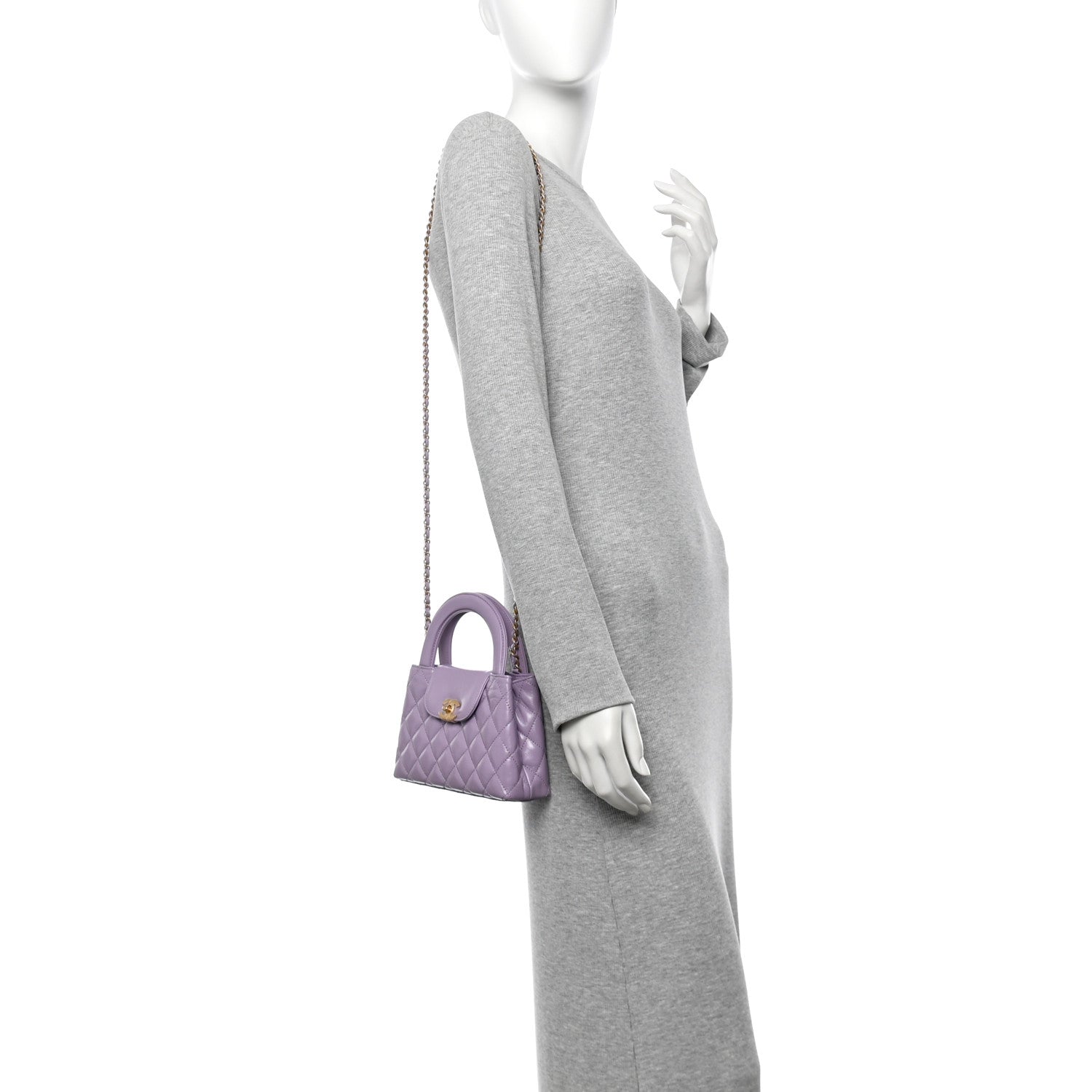 Chanel Shiny Aged Calfskin Quilted Nano Kelly Shopper Lilac 2 of 11