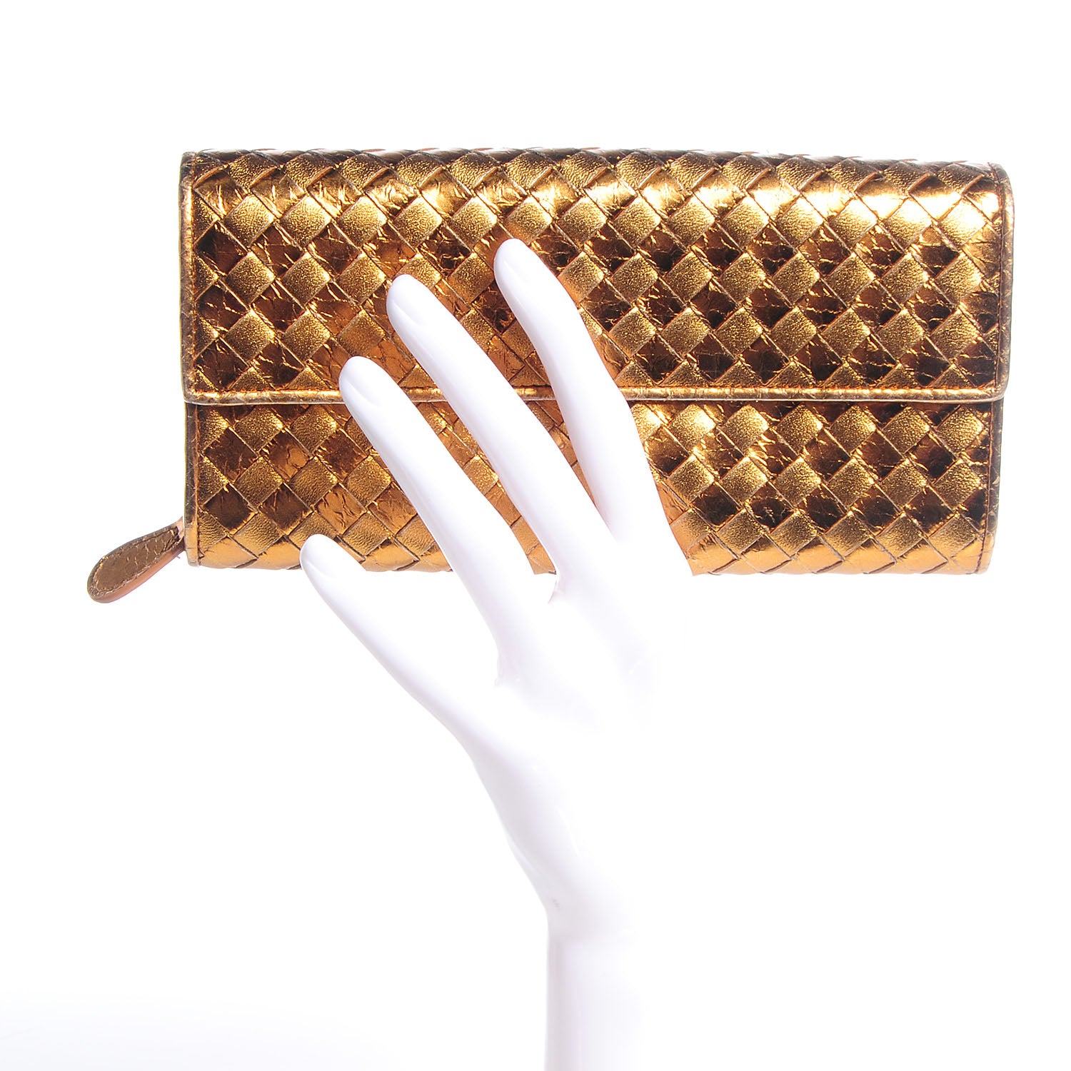 Bottega Veneta Metallic Nappa Ayers Intrecciato Continental Wallet Oro Bruciato 2 of 9