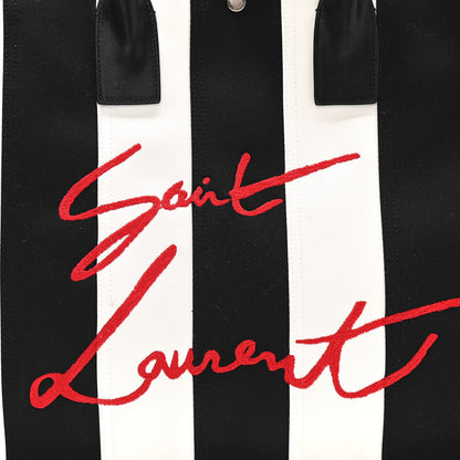 Saint Laurent Canvas Noe Striped Tote Black White 8 of 10