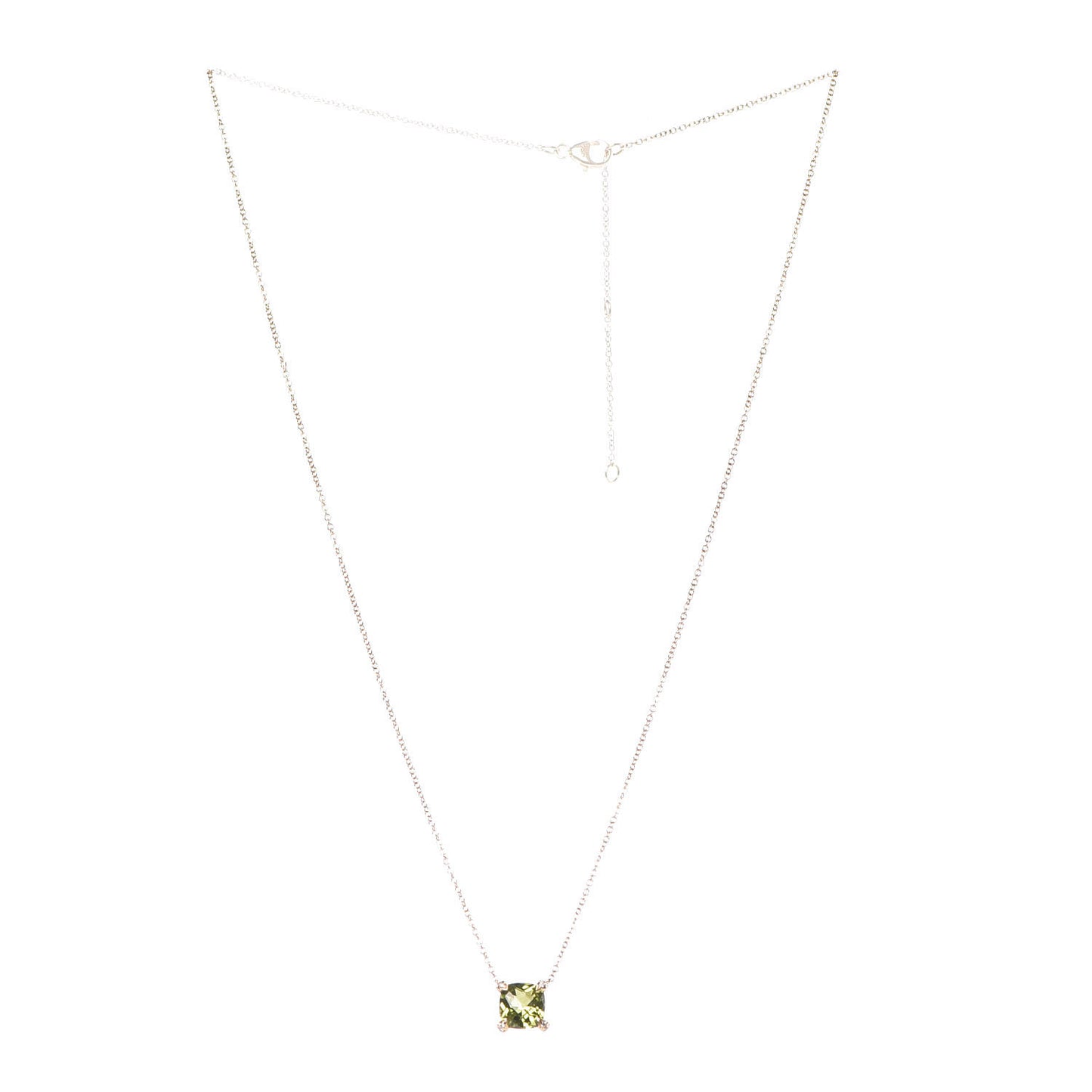 18K Yellow Gold Diamond 7mm Peridot Petite Chatelaine Pendant Necklace