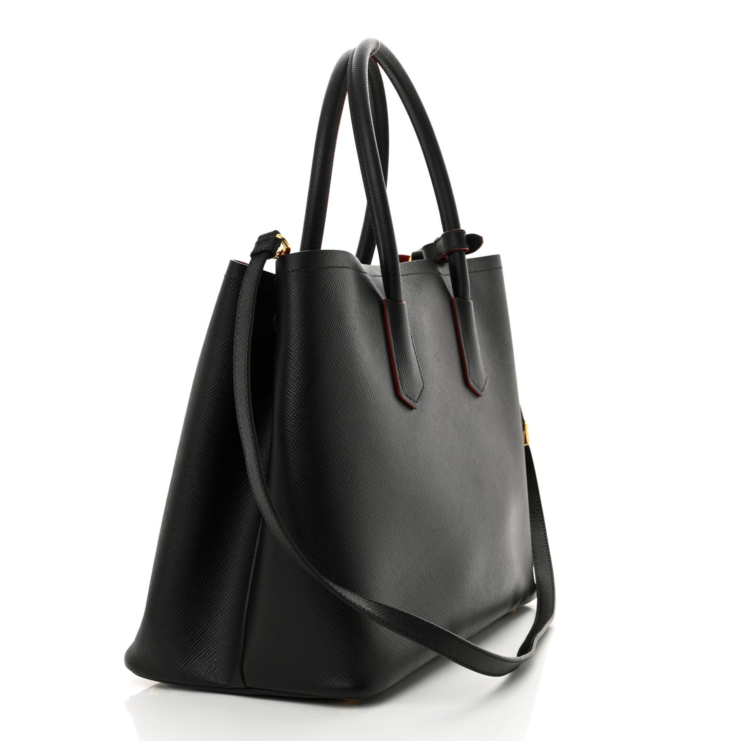 Saffiano Cuir Medium Double Bag Black Fuoco