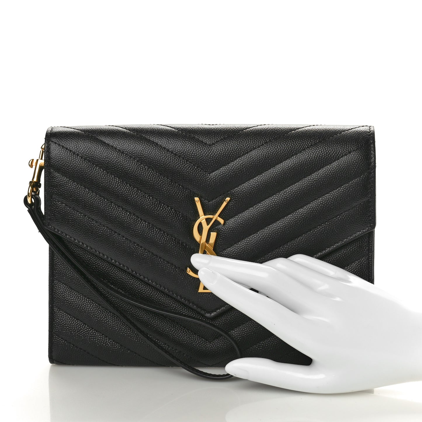 Grain De Poudre Matelasse Chevron Monogram Envelope Clutch Black