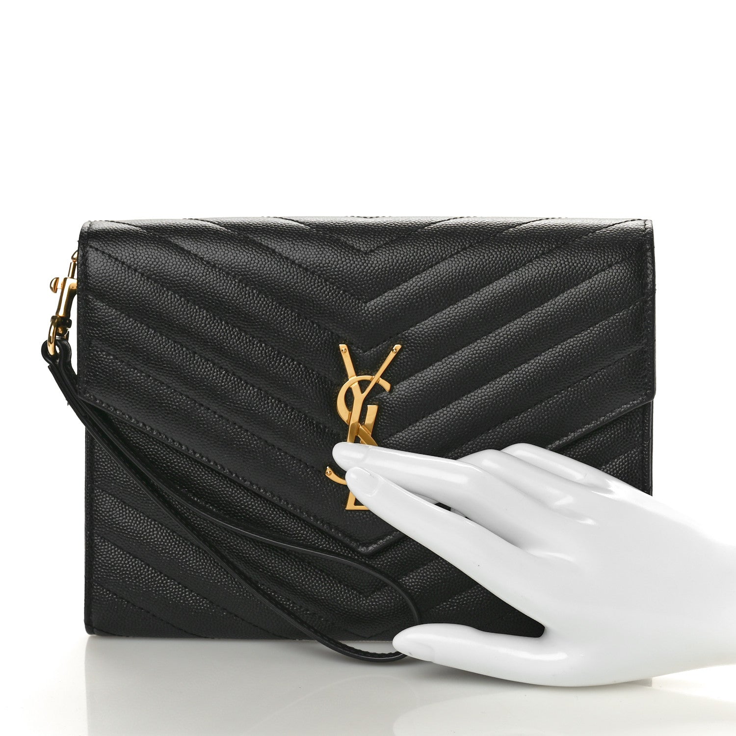 Saint Laurent Grain De Poudre Matelasse Chevron Monogram Envelope Clutch Black 2 of 10