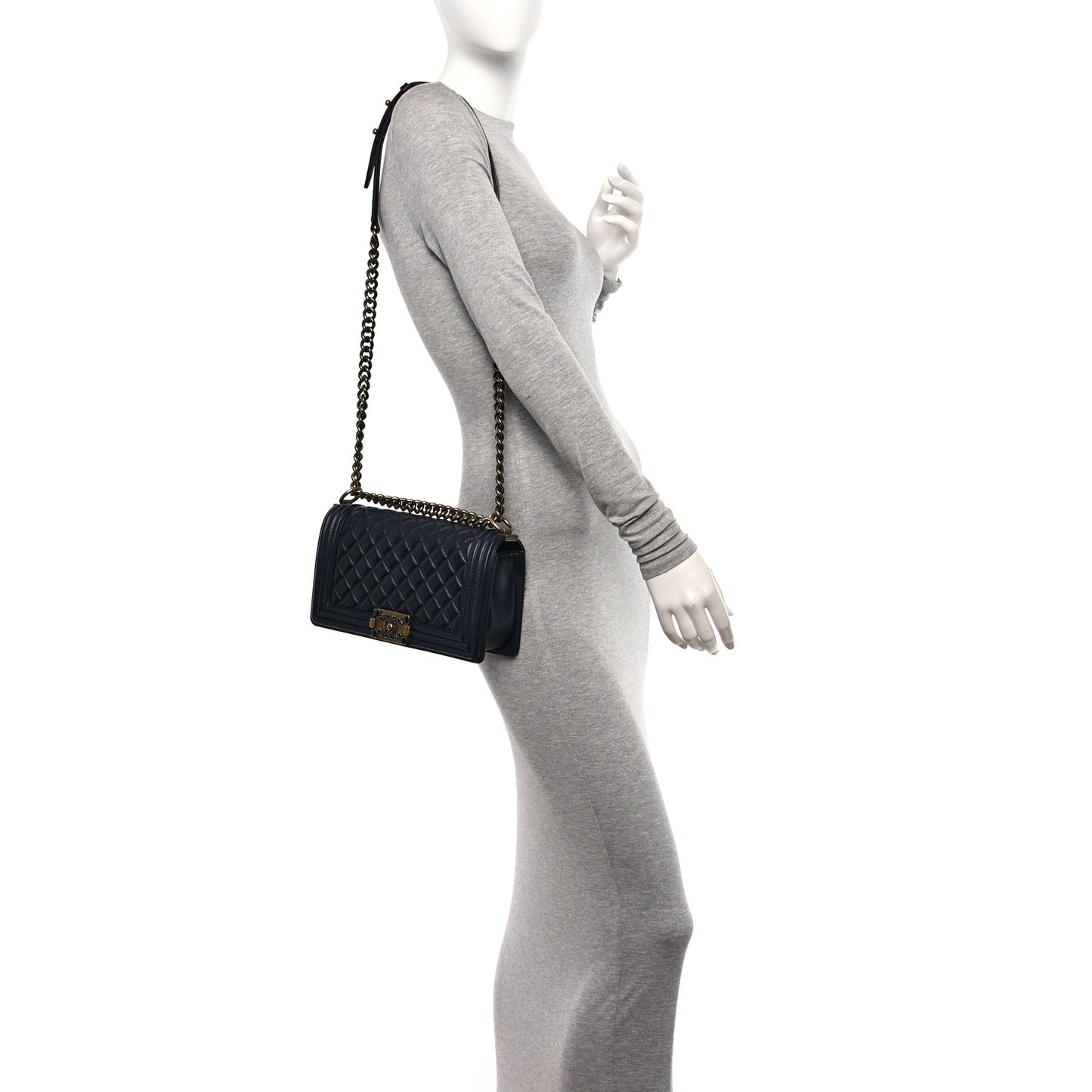 Lambskin Quilted Gripoix Medium Boy Flap Navy