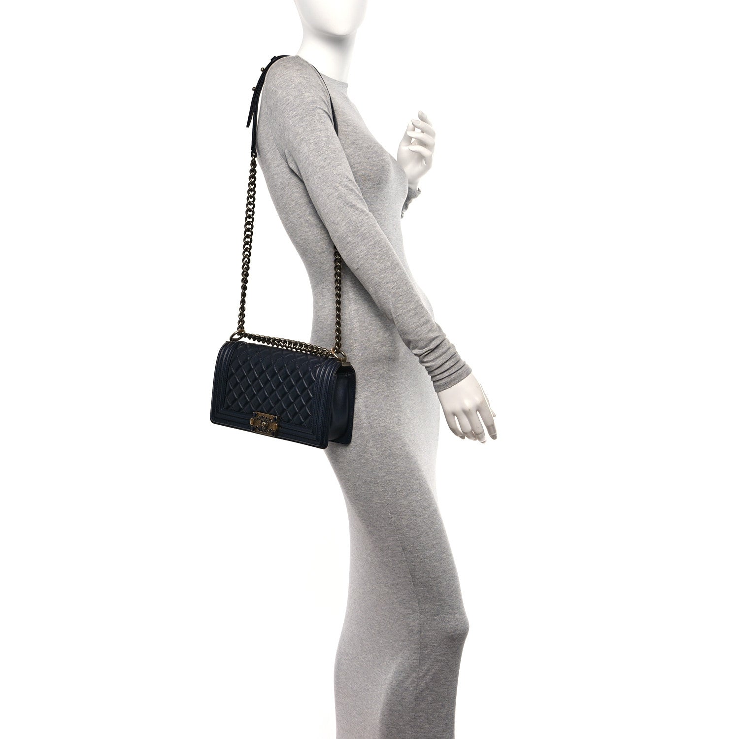 Chanel Lambskin Quilted Gripoix Medium Boy Flap Navy 2 of 10