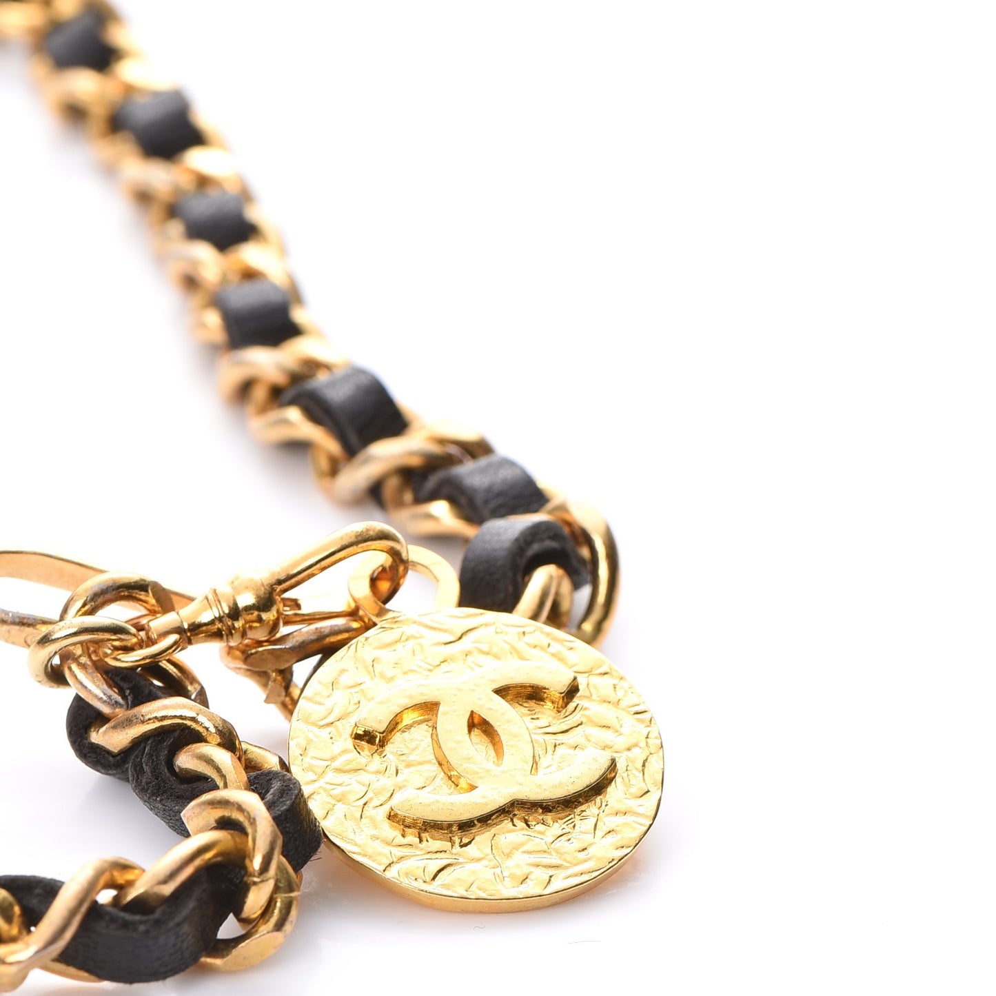 CHANE Lambskin Chain CC Medallion Belt Black Gold