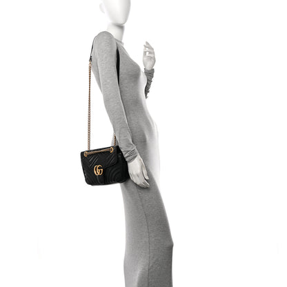 Gucci Calfskin Matelasse Small GG Marmont Shoulder Bag Black 3 of 15
